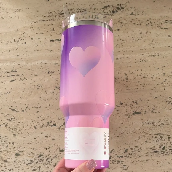 Stanley 40oz Stainless Steel H2.0 Flowstate Quencher Powder Pink Heart Gradient - Picture 6 of 7